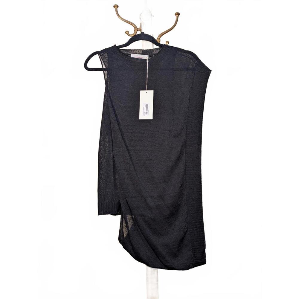 NWT LIVIANA CONTI Black Asymmetric Linen 2pc Drape Top 42IT